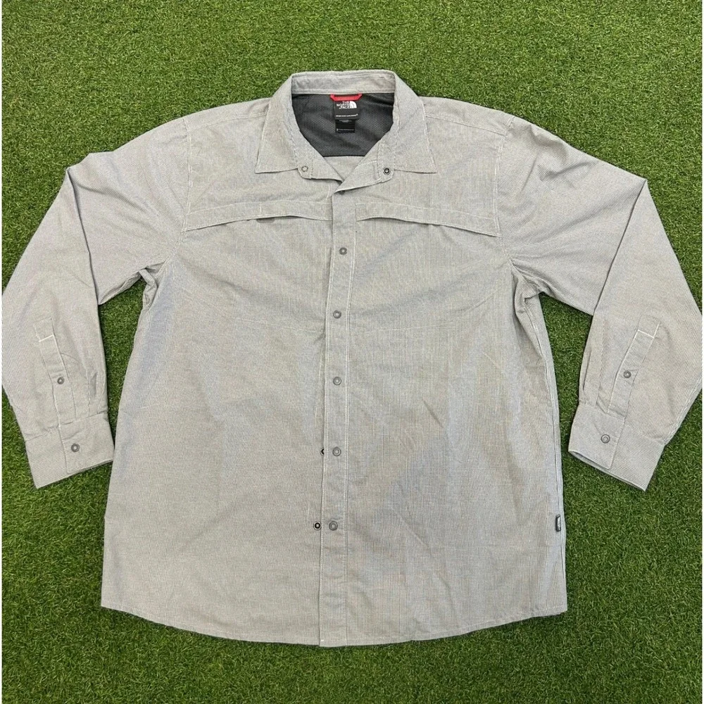 The North Face Mens Grey Micro Check Long Sleeve Ventilated Hiking Shirt Large